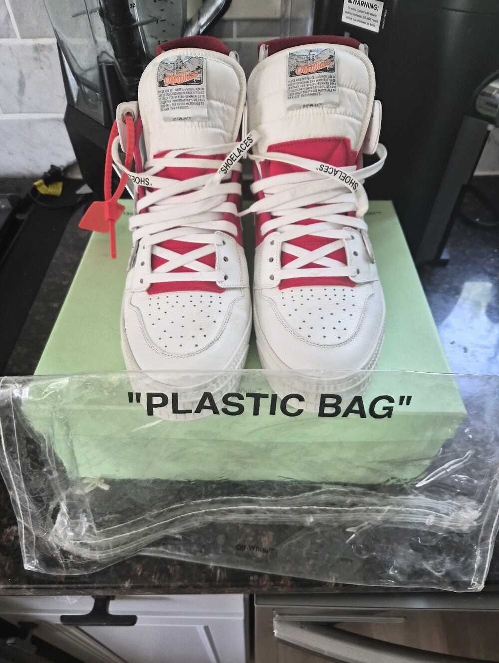 Off-White Men's White and Red High-Top Sneakers